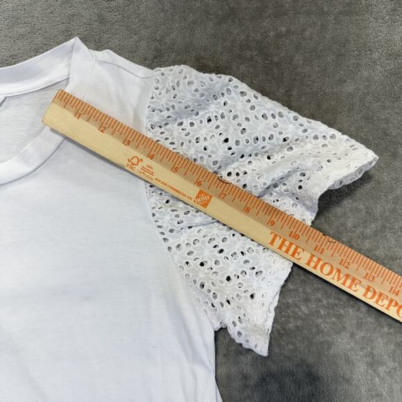 Boho Peasant White Short Sleeve T-Shirt Womens Medium Crew Neck - Picture 4 of 5